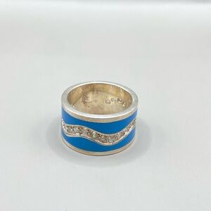 E. Pearl Sterling Silver Enamel Wave Wide Band Ring